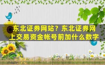 东北证券网站？东北证券网上交易资金帐号前加什么数字