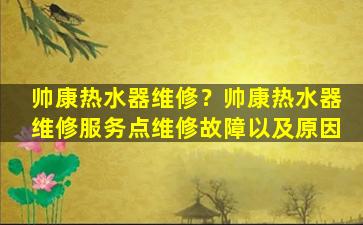 帅康热水器维修？帅康热水器维修服务点维修故障以及原因