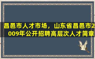 昌邑市人才市场，山东省昌邑市2009年公开招聘高层次人才简章