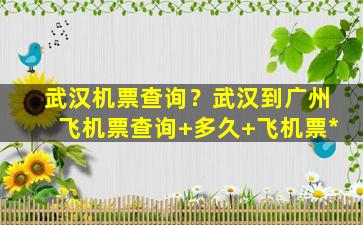 武汉机票查询？武汉到广州飞机票查询+多久+飞机票*