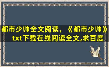 都市少帅全文阅读，《都市少帅》txt下载在线阅读全文,求百度网盘云资源